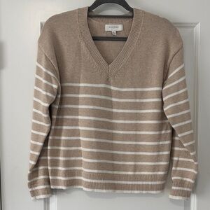 Banana Republic V-Neck Sweater in Tan and White Stripes